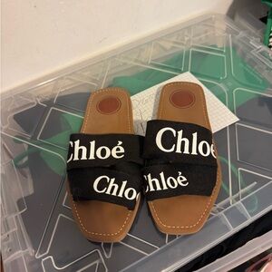 Chloe White & Black Slide Sandals